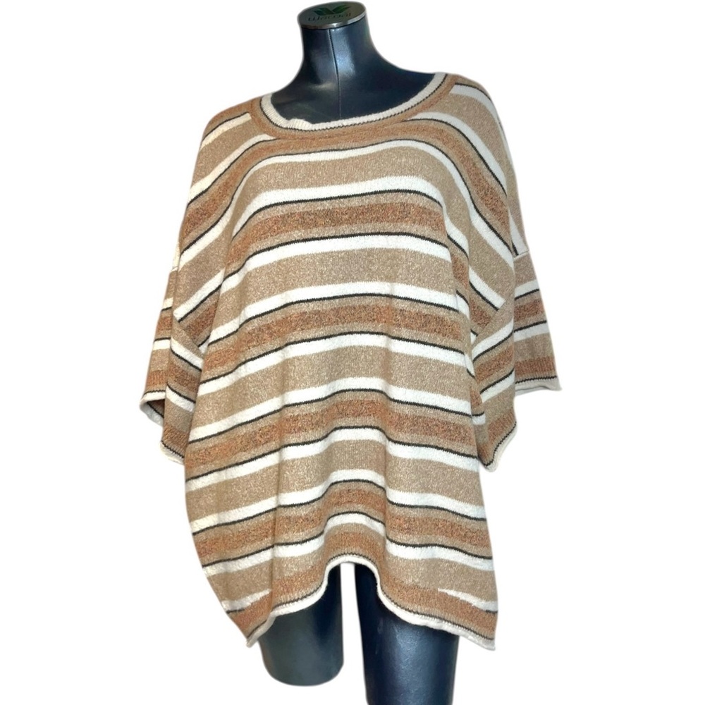 NWT C&C California Womens Short Sleeve Shirt Brown White Striped Top Knit 3x